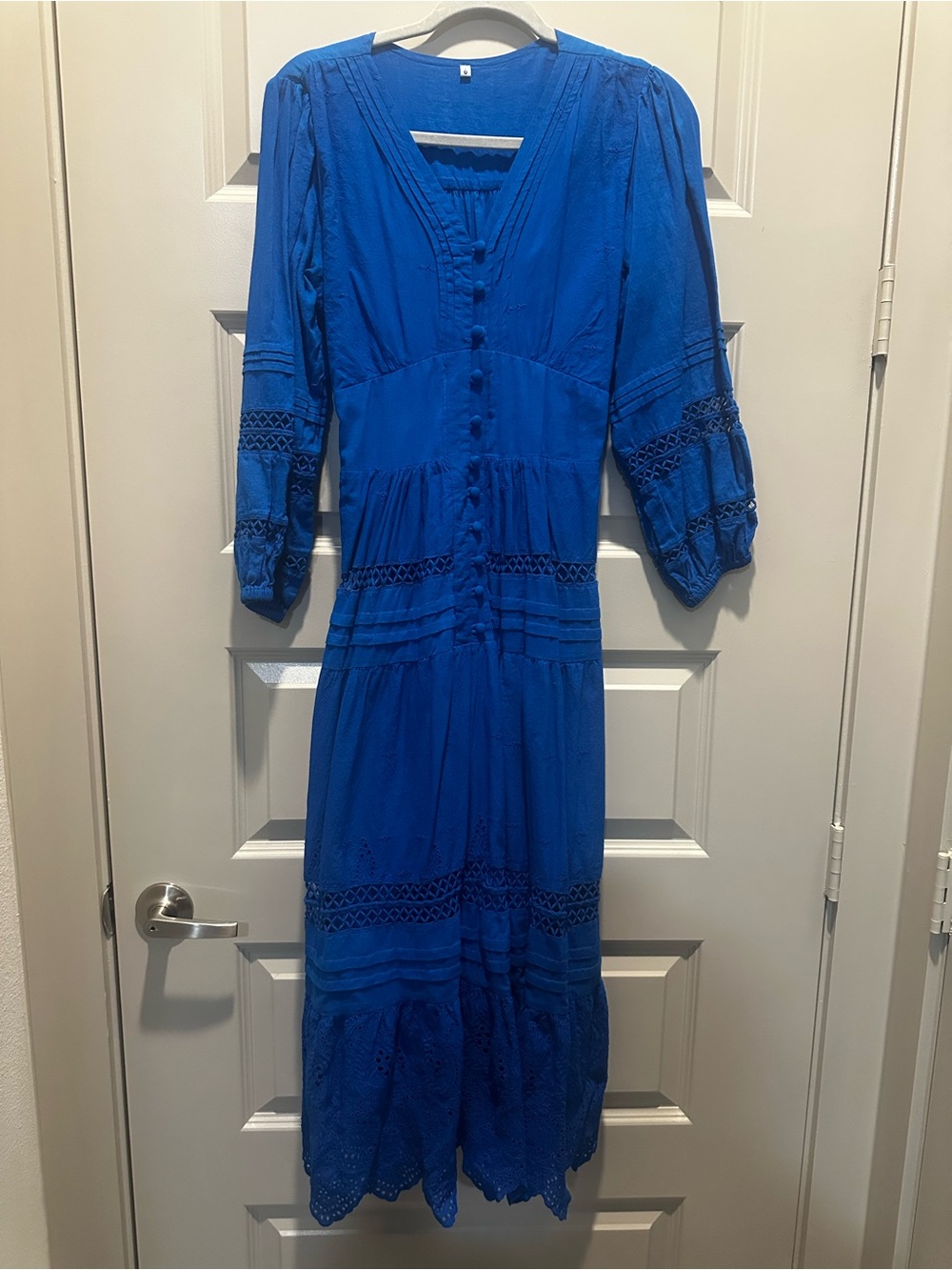 Women’s Blue Long Sleeve Maxi Dress - Elegant Button-Front Style